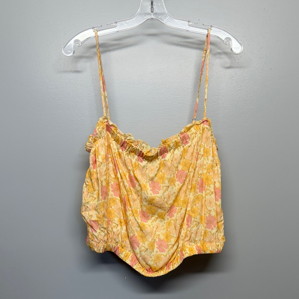 Jackson Rowe Peach and Pink Floral Smocked Crop Top